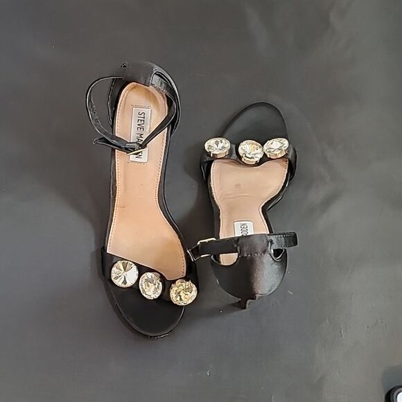 STEVE MADDEN SATIN OPEN TOE STILETTOS ADJUSTABLE BUCKLE ANKLE STRAP SANDAL R3 - Picture 4 of 16